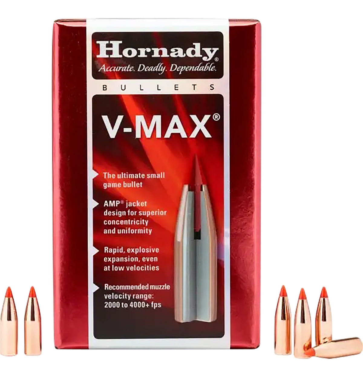 Hornady V-MAX .22 Cal .224 40gr Polymer Tip Boat Tail Bullets - 100/Box