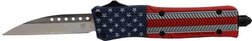 CobraTec Knives Small CTK-1 OTF 2.75" Wharncliffe D2 Steel Red/White/Blue Aluminum Handle