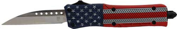 CobraTec Knives Small CTK-1 OTF 2.75" Wharncliffe D2 Steel Red/White/Blue Aluminum Handle