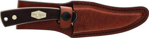 Old Timer Sharpfinger LG 4" Fixed Blade Plain Edge Clip Point Stainless Steel Delrin Handle - Leather Sheath