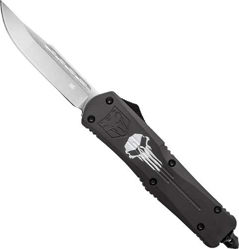 CobraTec Knives Large FS-3 OTF 3.5" D2 Steel Drop Point Black Cerakote Aluminum Handle - Punisher
