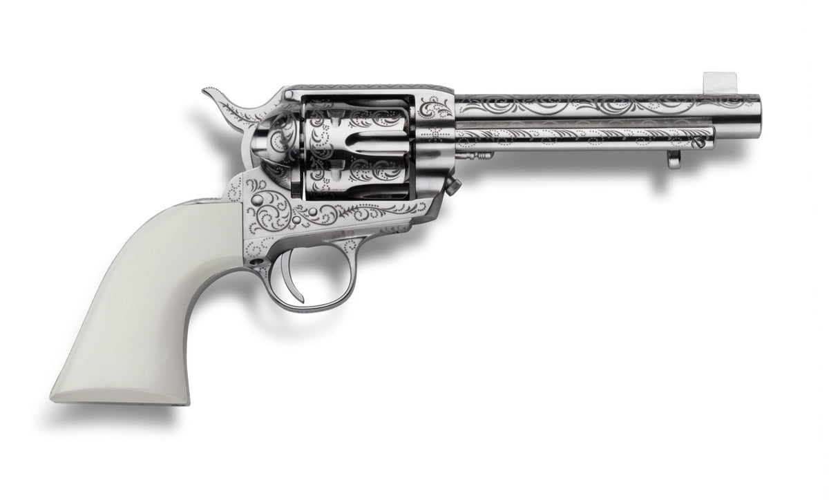 Cimarron Bat Masterson 45 LC 5.5" 6-Shot SAO Engraved Nickel Revolver