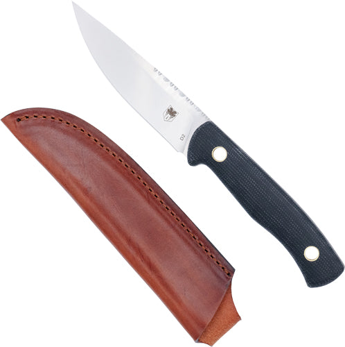 CobraTec Knives Koonsman 4" Fixed Blade D2 Steel Plain Edge Black Micarta w/Leather Sheath