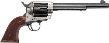 Cimarron Frontier Pre-War .357 Mag/.38 Special 7.5" 6-Shot SAO Revolver - Engraved Silver/Blued Walnut