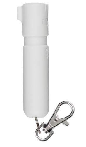 Sabre Mighty Discreet Pepper Spray .18 oz 12 ft Range White - Includes Snap Clip