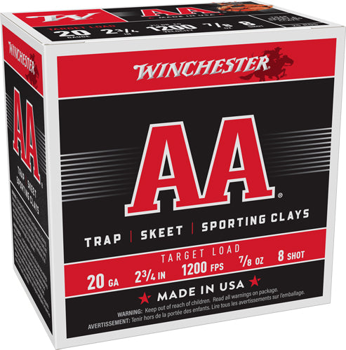 Winchester Ammo AA 20 Gauge 2.75" 7/8 oz #8 Shot 1200 fps 250 Rd Case