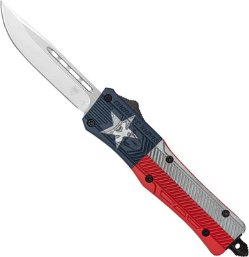 CobraTec Knives CTK-1 Medium 3" OTF Drop Point Plain D2 Steel Texas State Flag Cerakote Aluminum Handle