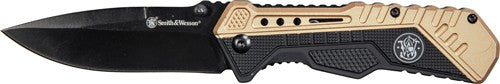 Smith & Wesson Spring Assisted 3.5" Black Blade Folding Knife - FDE Rubberized Aluminum Handle