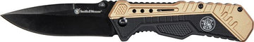 Smith & Wesson Spring Assisted 3.5" Black Blade Folding Knife - FDE Rubberized Aluminum Handle