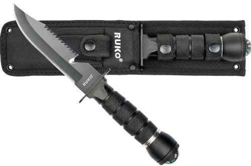 Ruko RUK0163CS Fixed Blade Survival 6" 420J2 Knife with Ball Compass Pommel