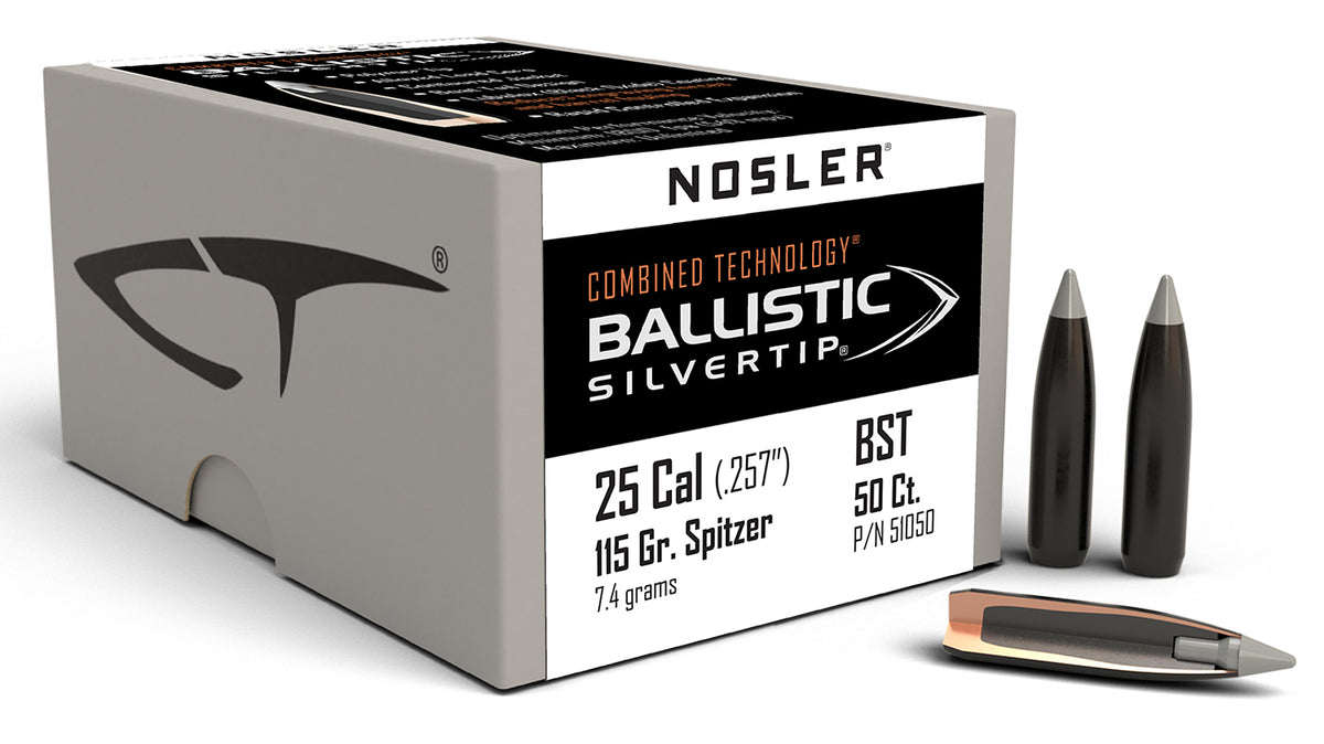 Nosler Bullets Ballistic Silver Tip 25 Cal 115gr Polymer Tipped 50/Box