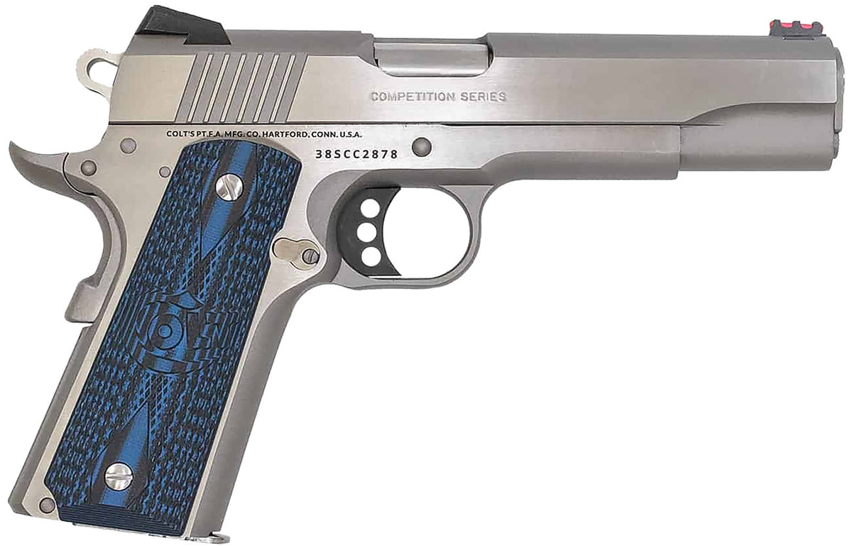 Colt Mfg 1911 Competition 38 Super 5" 9+1 Semi-Auto Pistol - Stainless, Blue G10