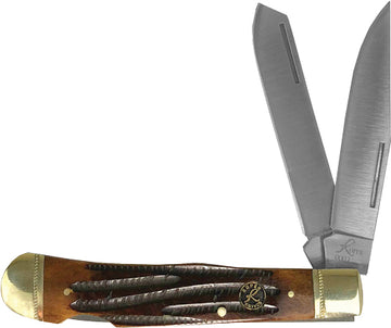 American Buffalo Knife & Tool Roper Double Action Lockback Trapper 3.25" Carbon Steel Folding Knife - Coffee Brown