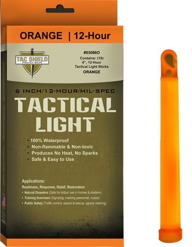 Tac Shield Tactical Light Stick 6" 12-Hour Orange 10-Pack