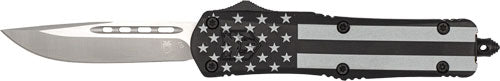 CobraTec Knives FS-3 Medium 3" OTF D2 Drop Point Plain Edge Aluminum - Black Out Flag