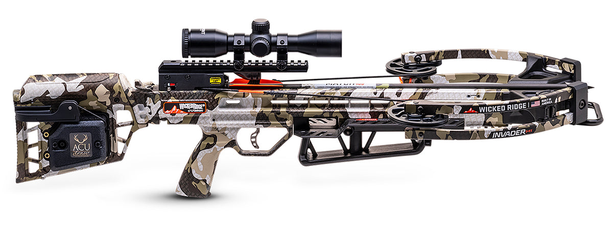 Wicked Ridge Invader M1 De-Cock 390 FPS Crossbow w/ ACUdraw Pro-View 400 Scope - Peak Camo