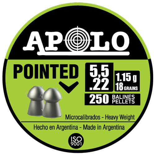 Hatsan Apolo Pointed 22 Caliber 18gr 250-Count Airgun Pellets
