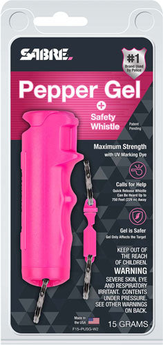 Sabre Pepper Gel - Quick Release Whistle Keychain 0.54 oz Pink Flip Top Matte