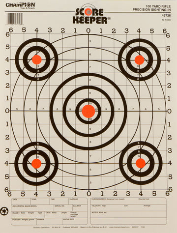 Champion Score Keeper 100yd Sight-In Orange/Black Paper Target 14x18" 12 Pack