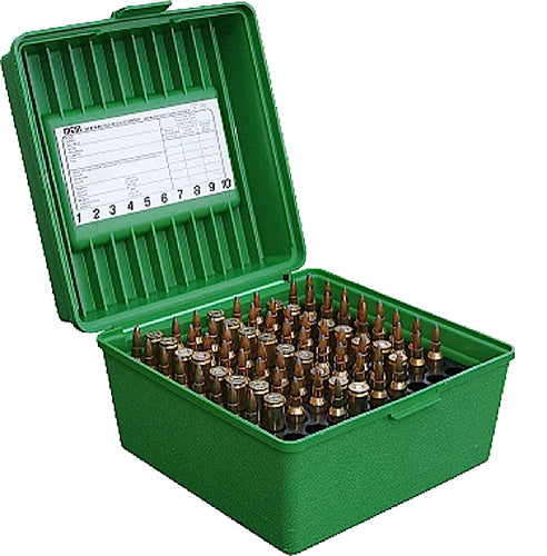 MTM Case-Gard R-100 Deluxe Rifle Ammo Box 100 Rds 22-250 to 375 H&H Green