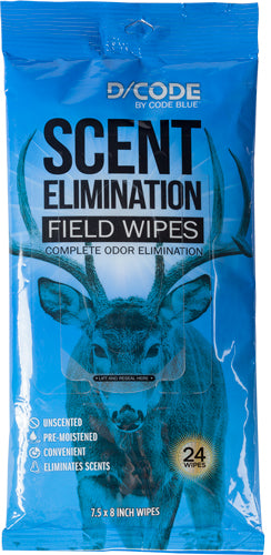 Code Blue D-Code Field Wipes 24-Pack Scent Eliminator - 7.5" x 8" Unscented