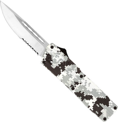 CobraTec Knives Lightweight OTF 3.25" D2 Steel Drop Point Serrated Winter Digi Camo Automatic