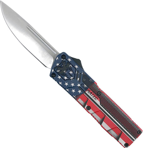 CobraTec Knives Lightweight OTF American Flag 3.25" Drop Point Plain D2 Steel Cerakote Aluminum Handle