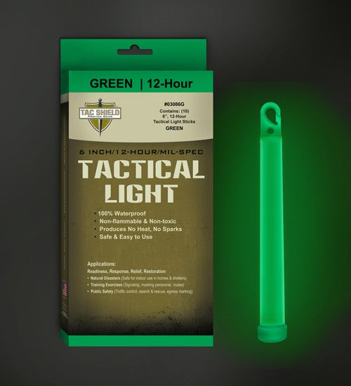 Tac Shield Tactical Light Stick 6" 12-Hour Green 10-Pack