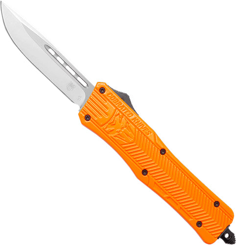 CobraTec Knives CTK-1 Medium 3" OTF Drop Point Plain D2 Steel Orange Aluminum Handle