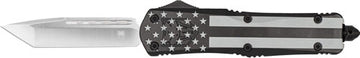 CobraTec Knives Large FS-3 OTF 3.5" D2 Tanto Plain Edge Black Out Flag Aluminum