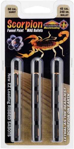 Harvester Scorpion 50 Cal 240gr .451 Funnel Point MAG Muzzleloader Bullets - 12-Pack
