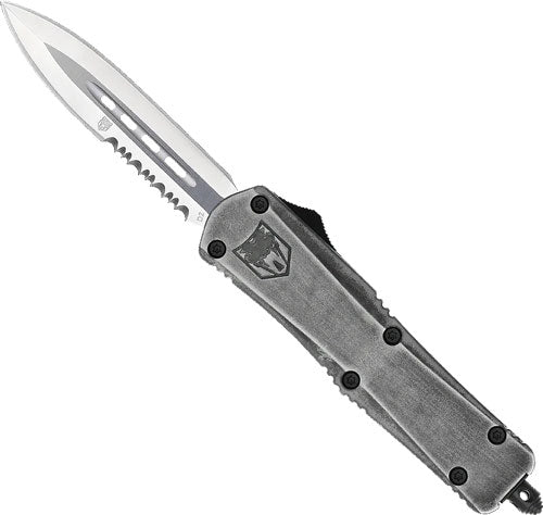 CobraTec Knives Medium FS-3 3" OTF D2 Dagger Stonewashed 1-Side Serrated Aluminum