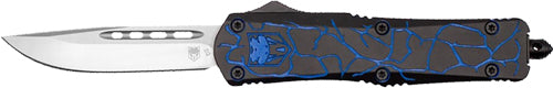 CobraTec Knives Medium FS-3 OTF 3" D2 Tanto Plain Edge Fractured Black/Blue Cerakote Aluminum Handle