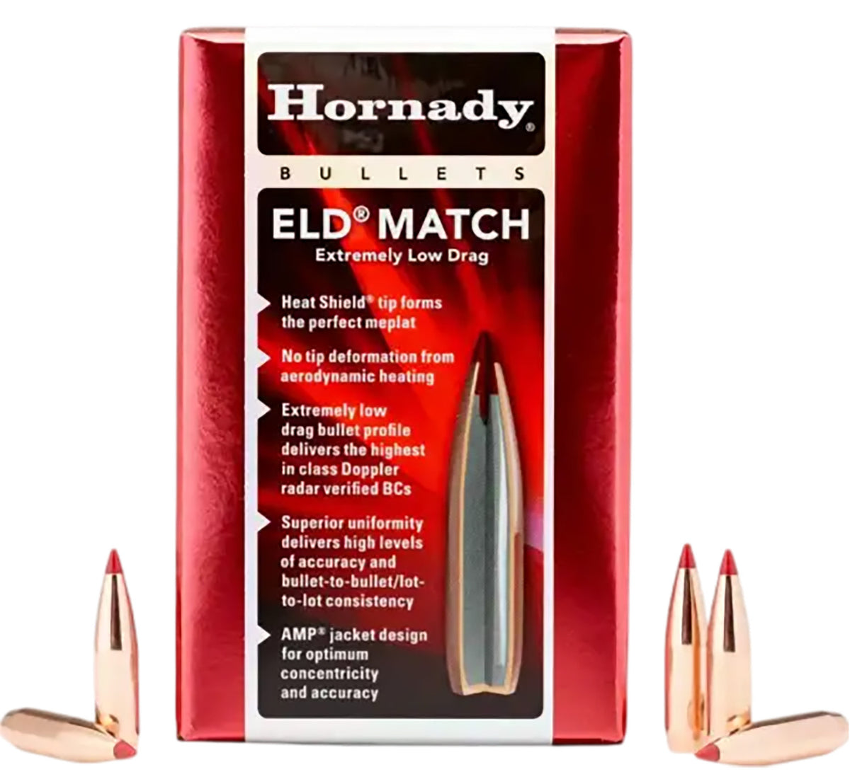 Hornady ELD Match .257 25 Cal 134gr Polymer Tip Boat Tail Reloading Bullets - 100/Box