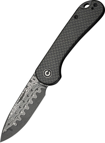 Civivi Knives Elementum Slip Joint 2.9" Damascus Plain Drop Point - Carbon Fiber