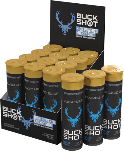 Bucked Up Buck Shot Blue Raz 2oz Energy Shots - 24 Count (2-12 Pack)