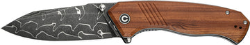 Civivi Knives Placoid 3.67" Folding Plain Damascus Blade Liner Lock - Brown Guibourtia Wood Handle