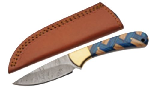SZCO Rite Edge 3" Braided Sapphire Skinner Folding Knife w/ Leather Sheath