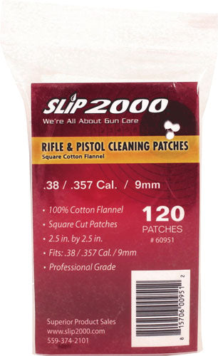 Slip 2000 Cleaning Patches 2.5" Sq .38/.357/.40/9mm 120-Pack