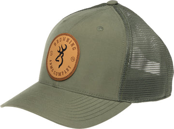 Browning Selman Leather Circle Patch Cap Green Poly Mesh Adjustable