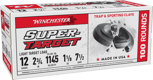 Winchester Ammunition Super-Target 12 Gauge 2.75" 1-1/8oz #7.5 Shot 1145 fps - 200 Rd Case