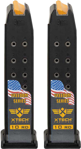 XTech Tactical MAG19-10 Freedom Series 9mm Luger 10-Rd Polymer Magazine for Glock 19 - 2-Pack