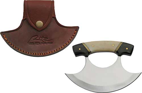 SZCO Rite Edge 6" Ulu Fixed Blade Knife w/ Horn & Bone Handle & Leather Sheath