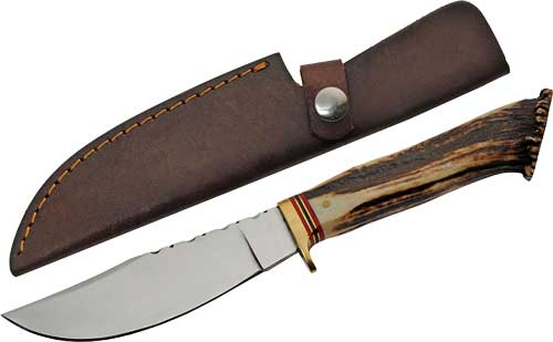 SZCO Steel Stag 5" Stag Hunter Deer Antler Handle Stainless Steel Fixed Blade Knife