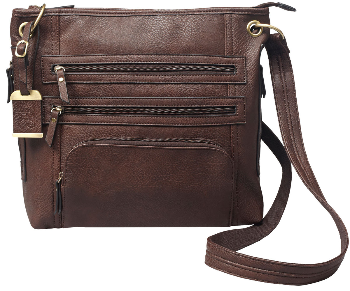 Bulldog BDP039 Large Cross Body Concealed Carry Purse w/ Holster - Chocolate Brown Leather