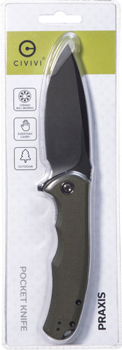 Civivi Knives Praxis 3.75" Folding Plain Black Stonewashed 9Cr18MoV SS - OD Green G10