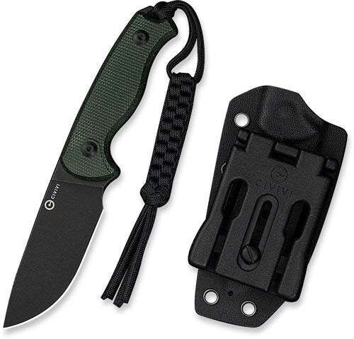 Civivi Knives Timberbark 3.2" Fixed Drop Point Plain Black Stonewash 14C28N - Green Micarta