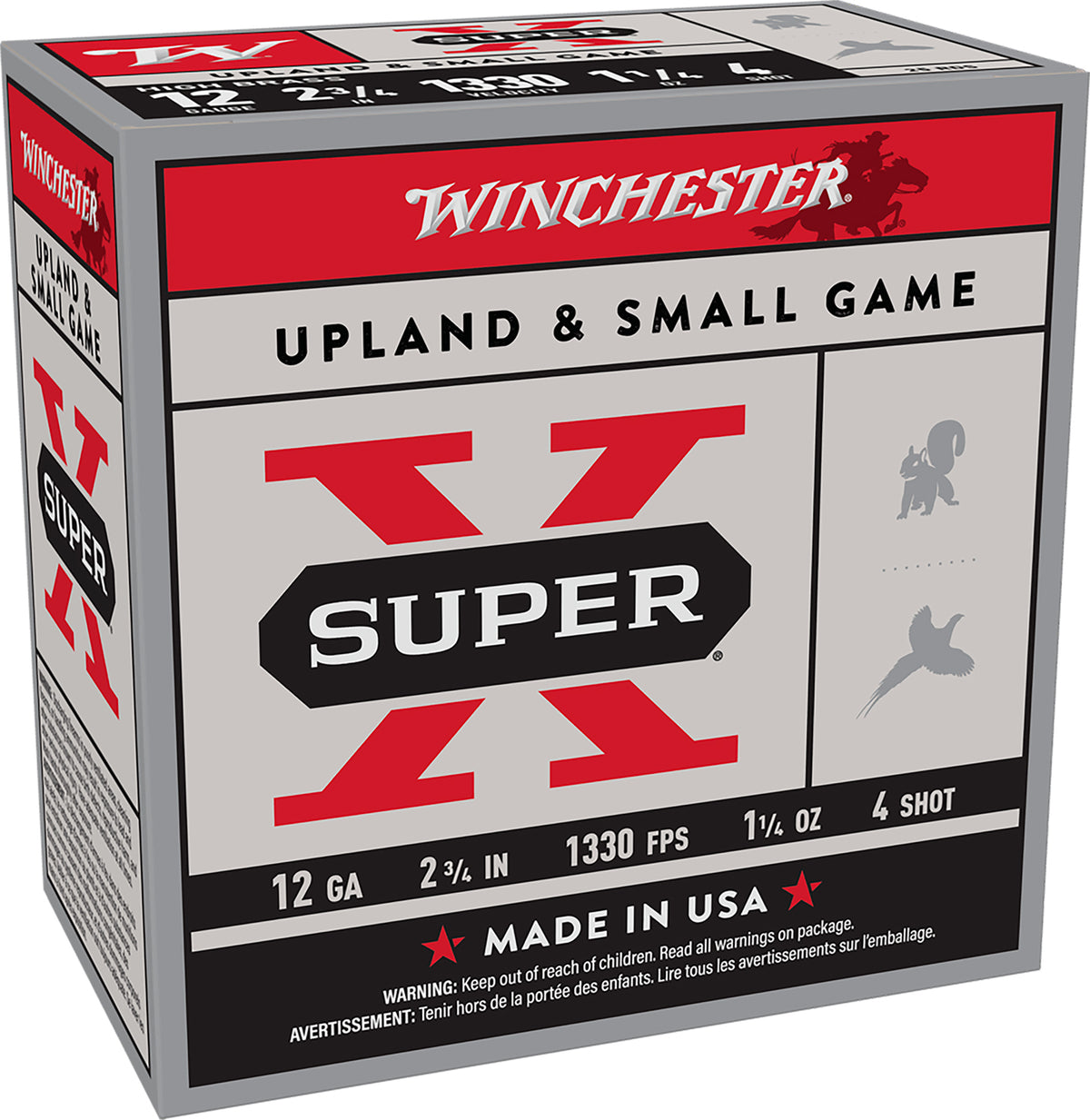 Winchester Ammunition Super-X 12 Gauge 2.75" 1-1/4 oz #4 Shot 1330 fps - 25 Rd Box