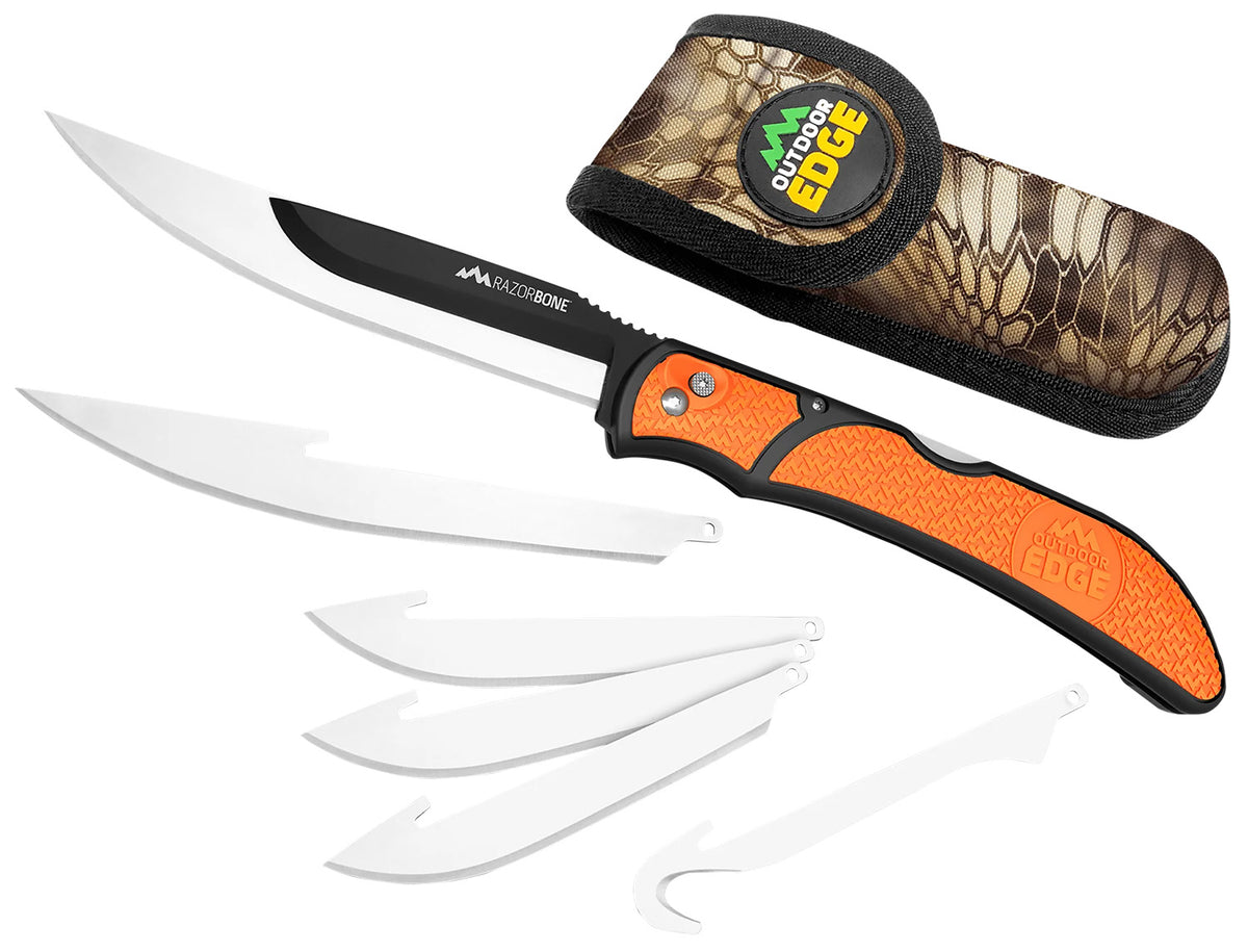 Outdoor Edge RazorBone 6-Blade Combo Set 3.5"/5"/3.4" Orange Folding Replaceable Blade Knife