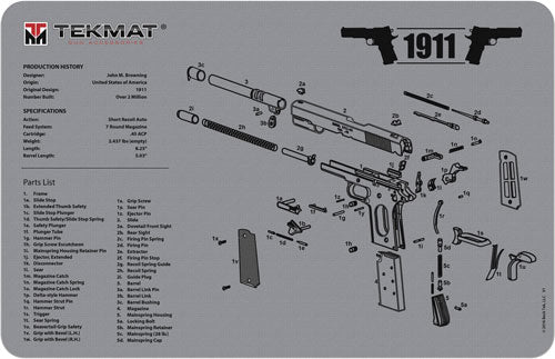 TekMat Armorers Bench Mat 11" x 17" 1911 Pistol - Gray